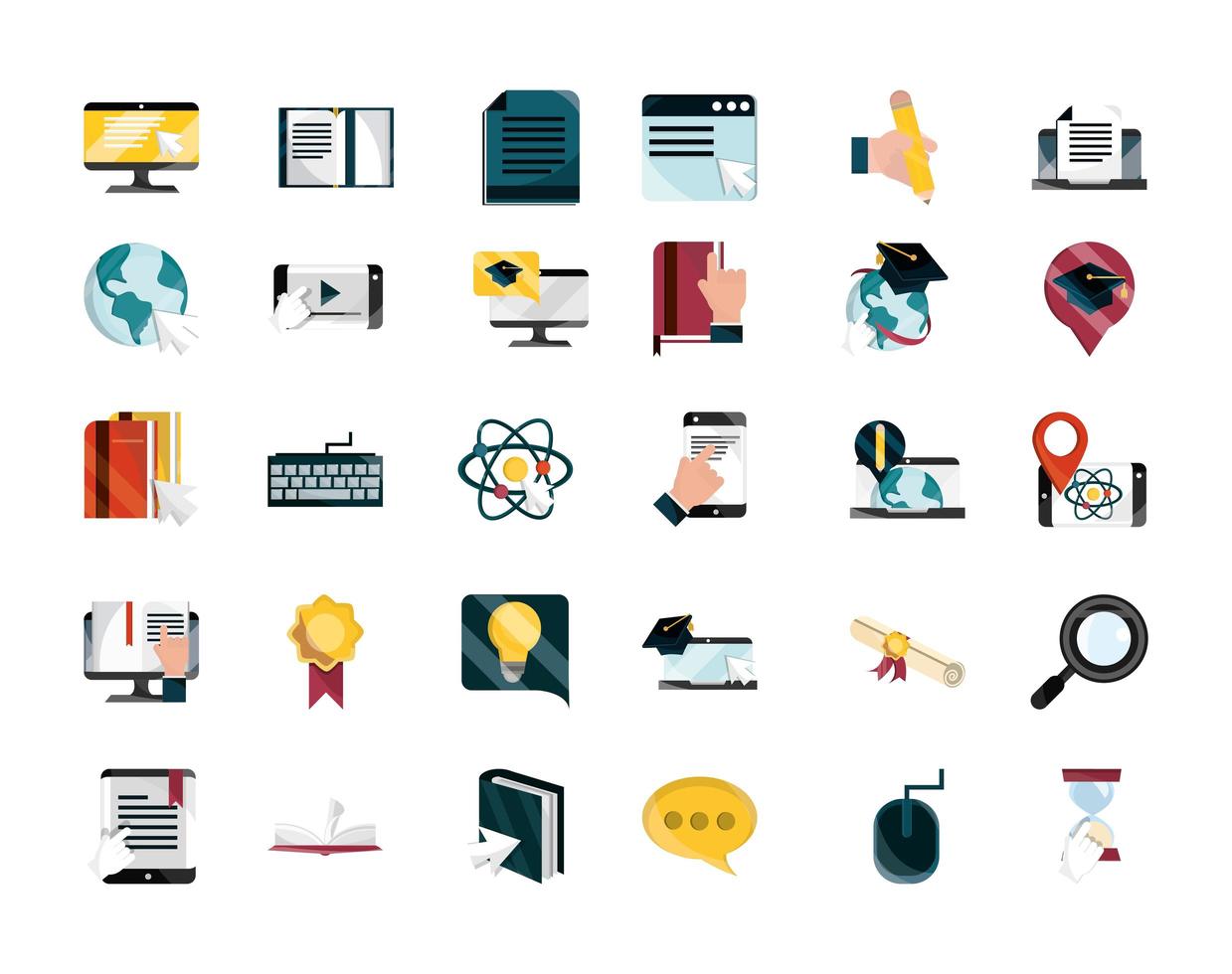 Online-Bildung Flat-Style-Icon-Set vektor