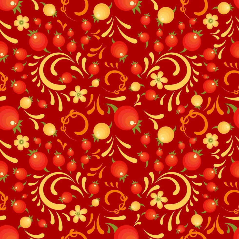 tranbär blommig röd mönster i khokhloma stil vektor