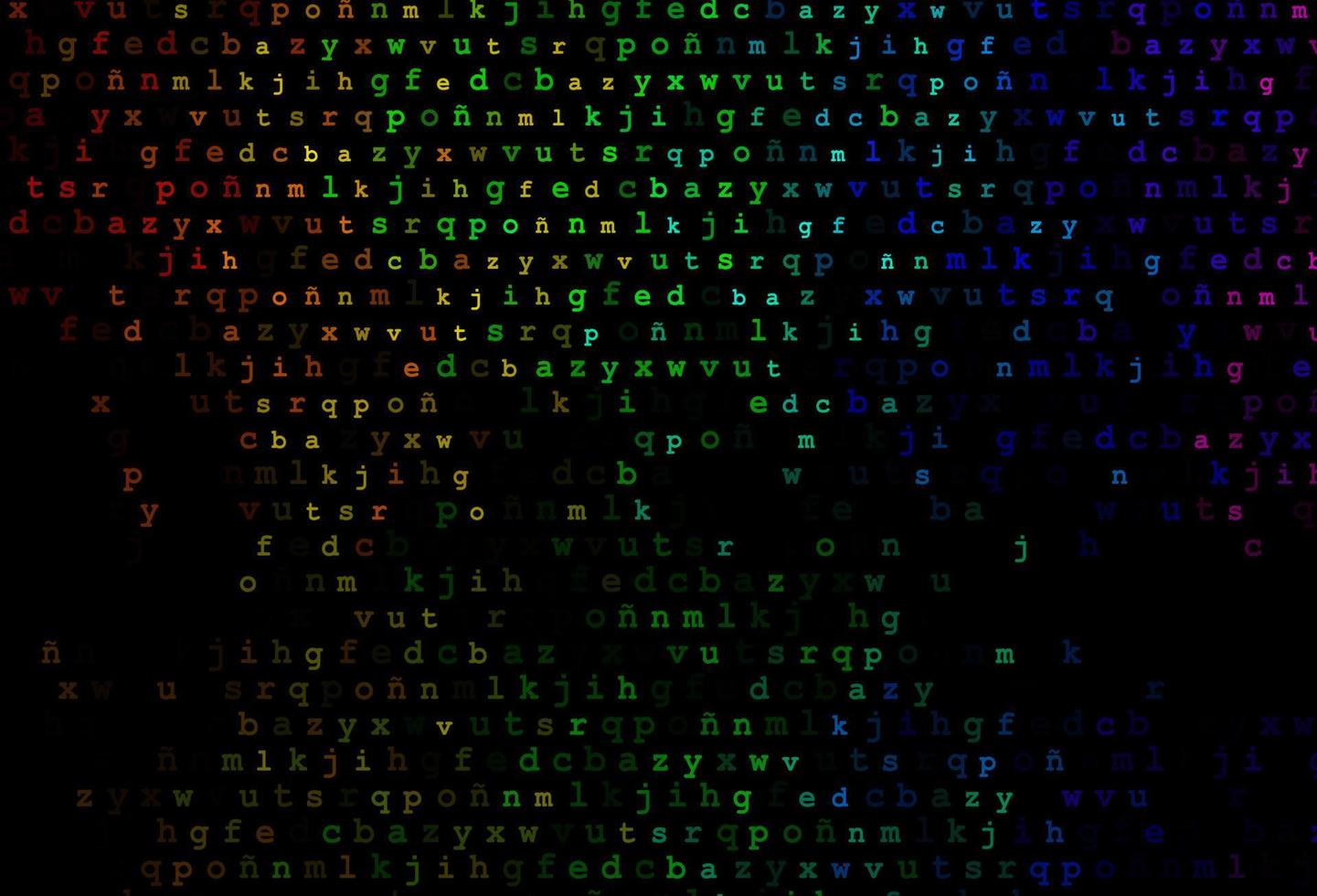 dunkles mehrfarbiges, regenbogenfarbenes Vektormuster mit ABC-Symbolen. vektor