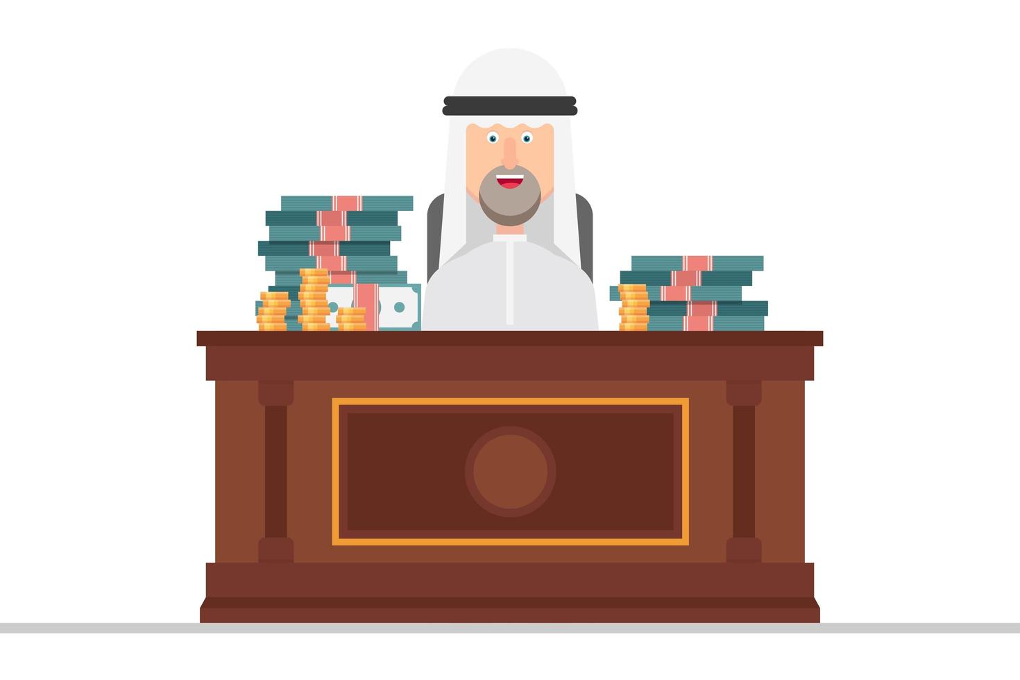 arabisk affärsman på ett kontor fullt av pengar vektor