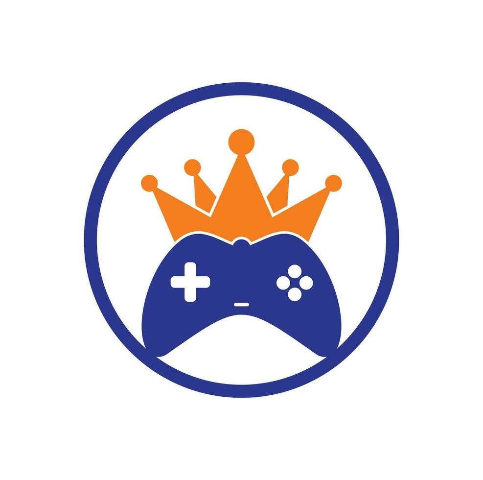 Game King-Logo-Icon-Design. Gamepad-König-Logo-Vektor-Design-Illustration. Spiel Krone Joystick-Symbol Logo-Vorlage vektor