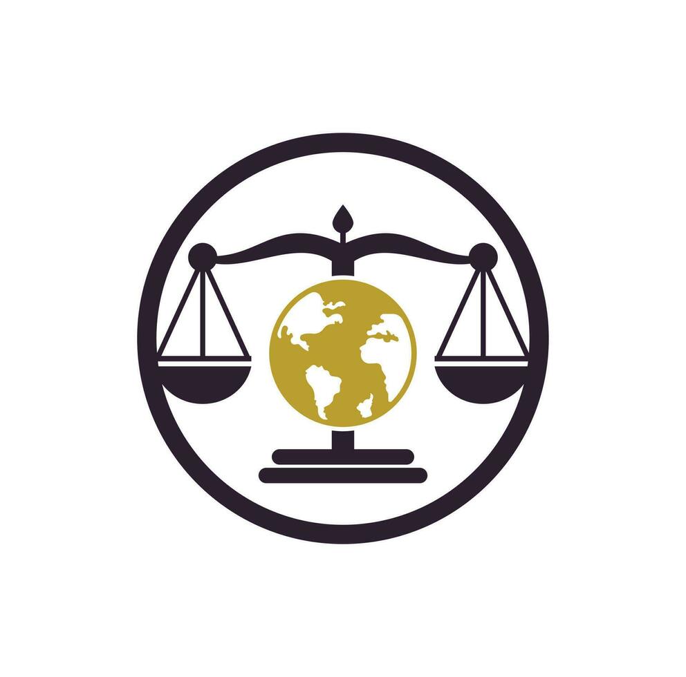Globus-Gesetz-Logo-Vektor-Symbol. Skalen auf Globus-Icon-Design. vektor