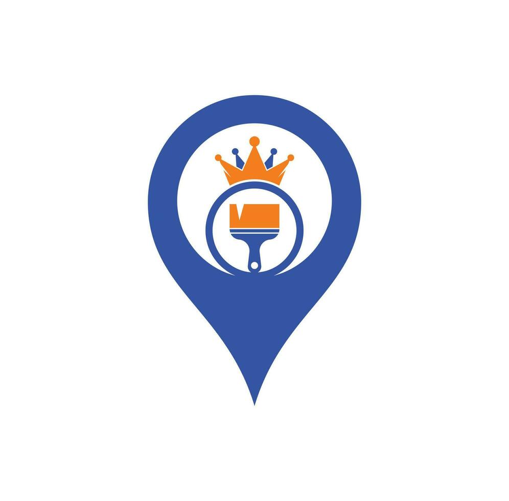 King Paint und GPS-Shape-Konzept-Vektor-Logo-Design. Krone und Pinselsymbol. vektor