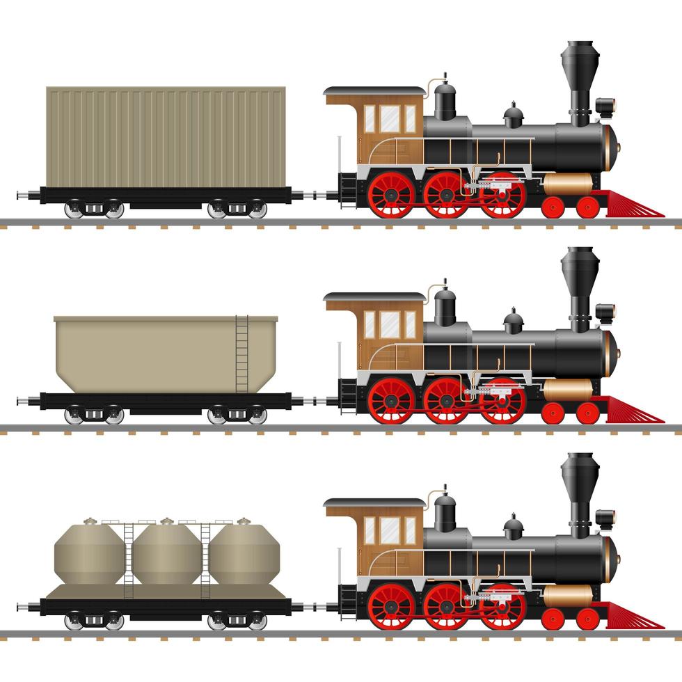 klassisk lokomotiv och vagn isolerade vektor