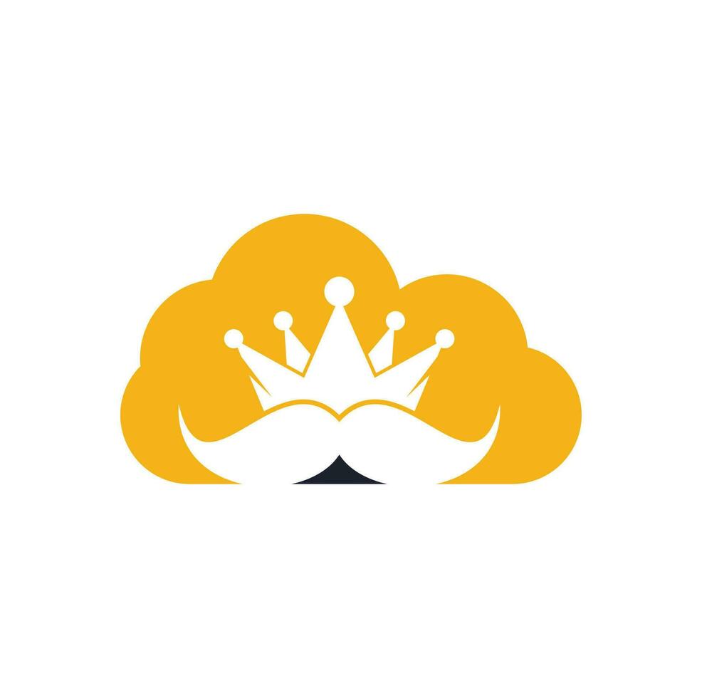 Schnurrbart König Wolke Form Konzept Vektor-Logo-Design. elegantes, stilvolles Schnurrbart-Kronen-Logo. vektor