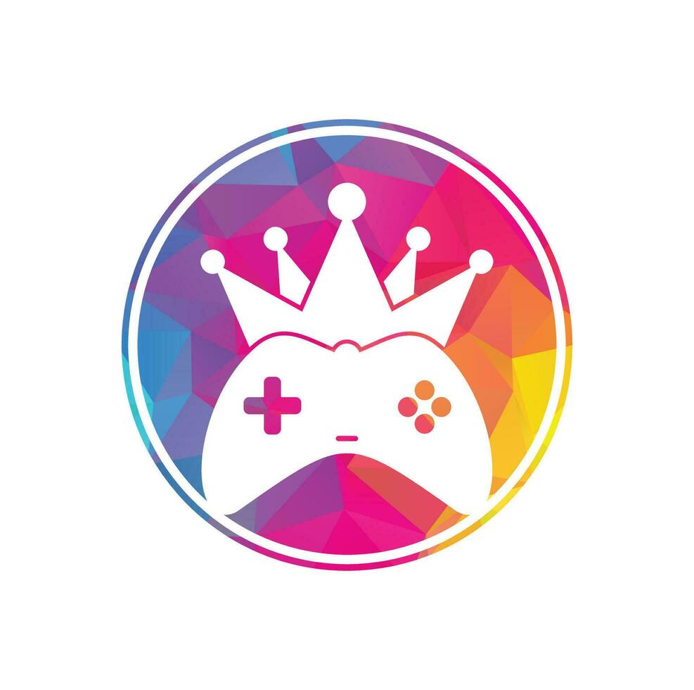 Game King-Logo-Icon-Design. Gamepad-König-Logo-Vektor-Design-Illustration. Spiel Krone Joystick-Symbol Logo-Vorlage vektor