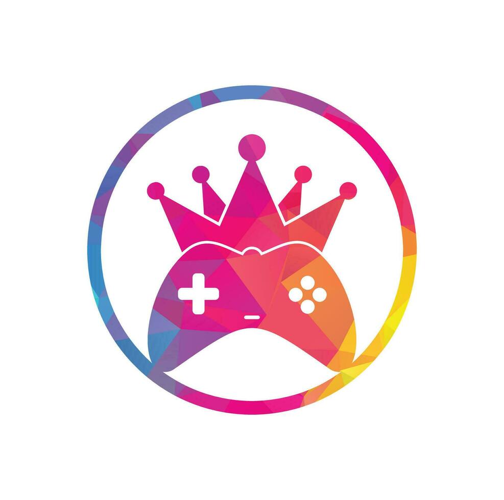 Game King-Logo-Icon-Design. Gamepad-König-Logo-Vektor-Design-Illustration. Spiel Krone Joystick-Symbol Logo-Vorlage vektor