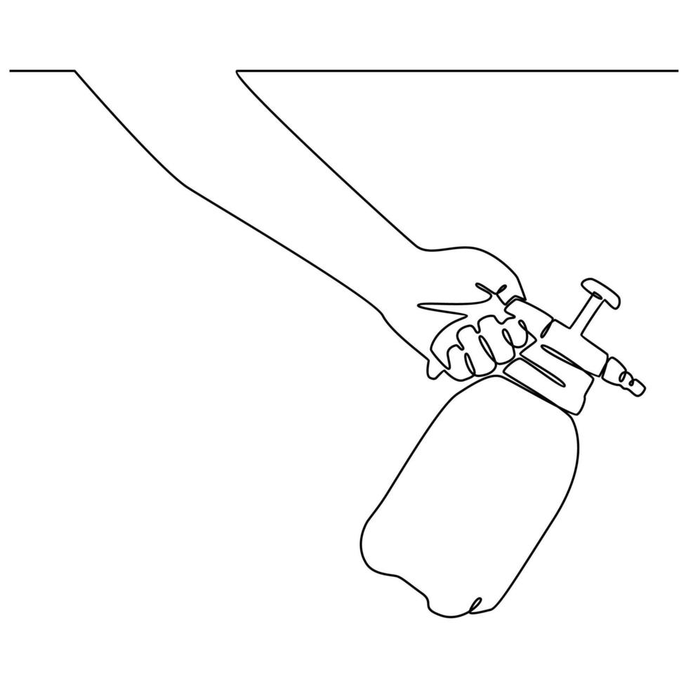 hand innehav skadedjur spray kontinuerlig linje teckning vektor