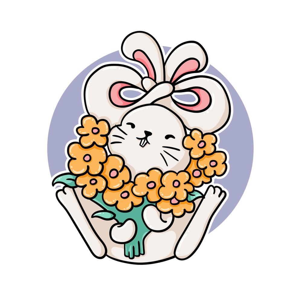 lustiges Kaninchen mit Blumen vektor