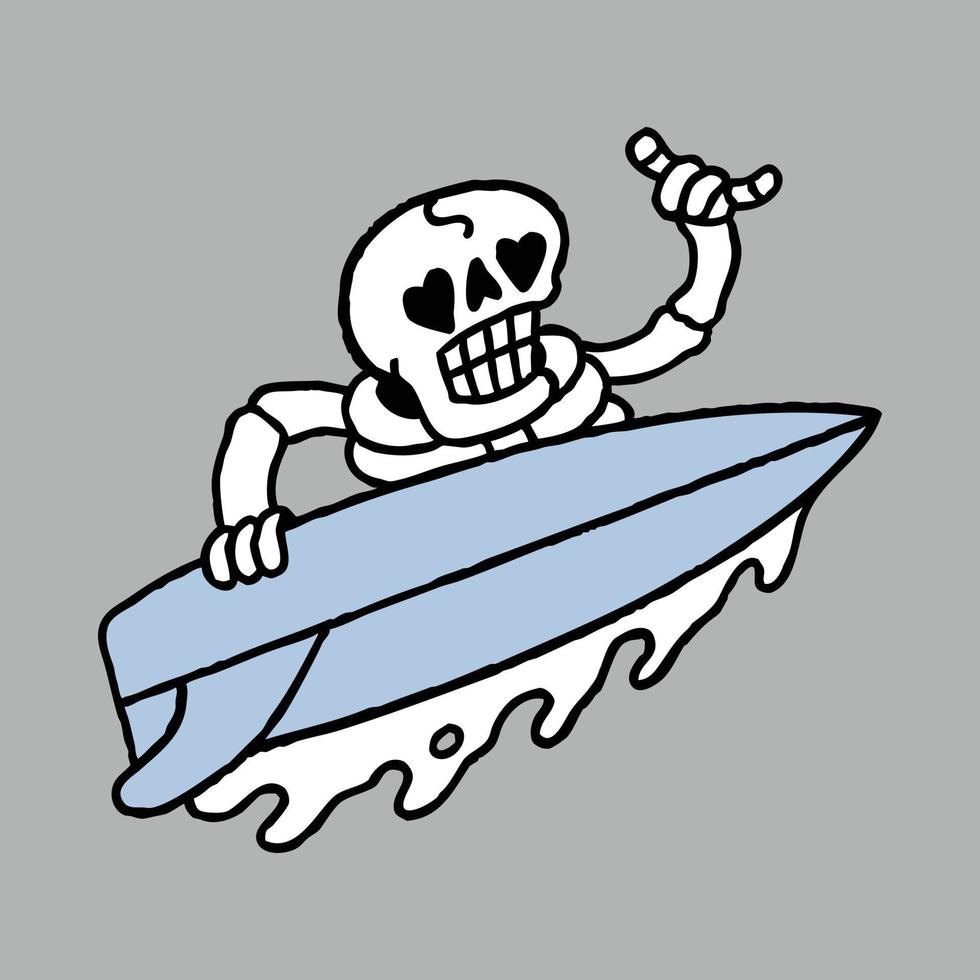 lustiger Schädel, der grafische Illustrationsvektorkunst-T-Shirt Entwurf des Surfens surft vektor