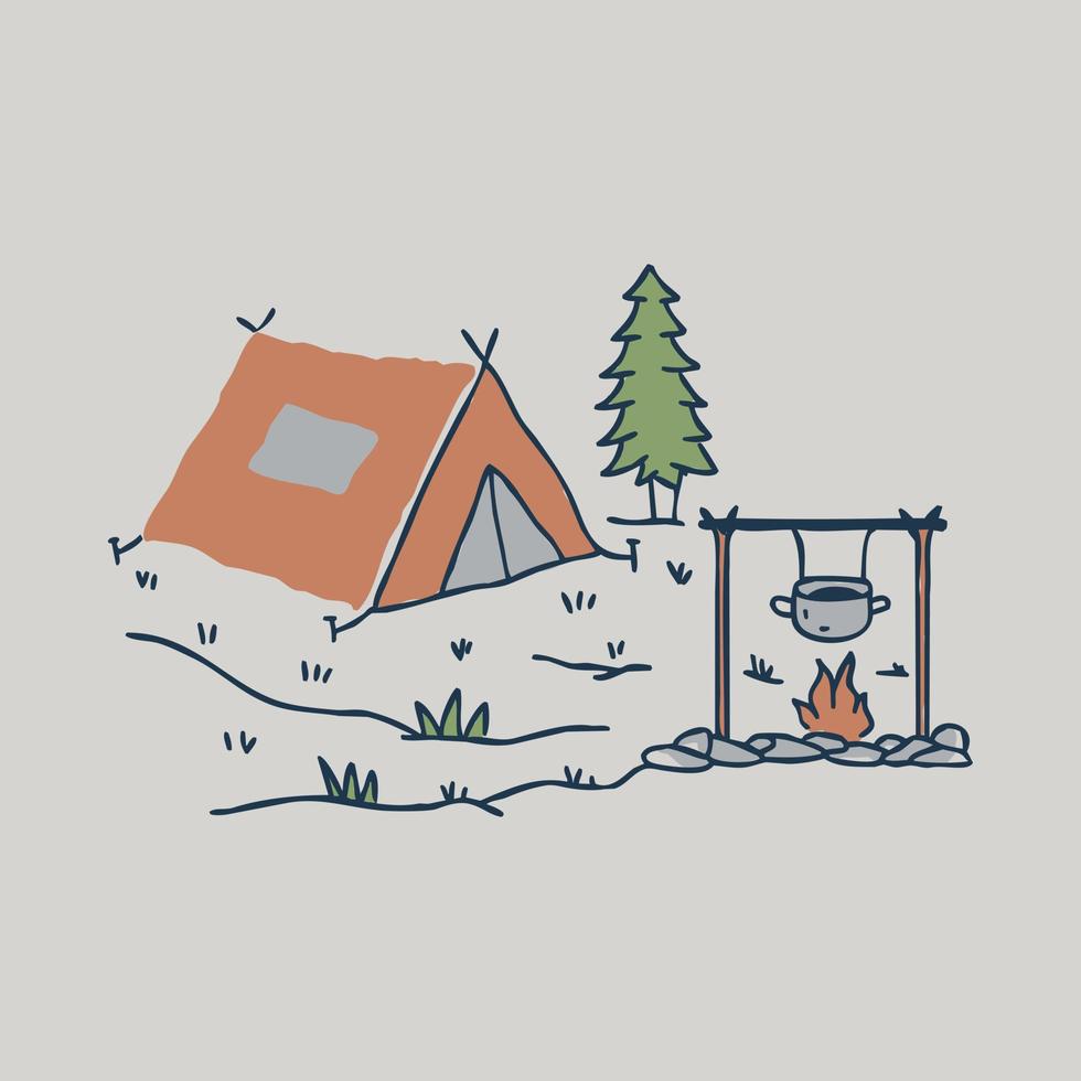 Camping und Lagerfeuer grafische Illustration Vektorgrafiken T-Shirt-Design vektor