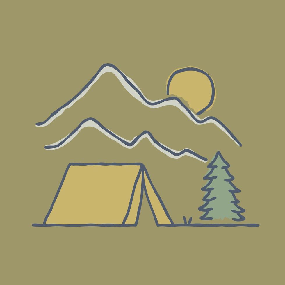 Camping-Mono-Linie grafische Illustration Vektorgrafiken T-Shirt-Design vektor