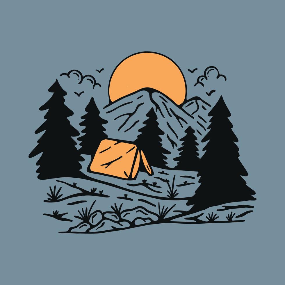 Camping mit guter Aussicht im T-Shirt-Design der grafischen Illustrationsvektorkunst der Natur vektor