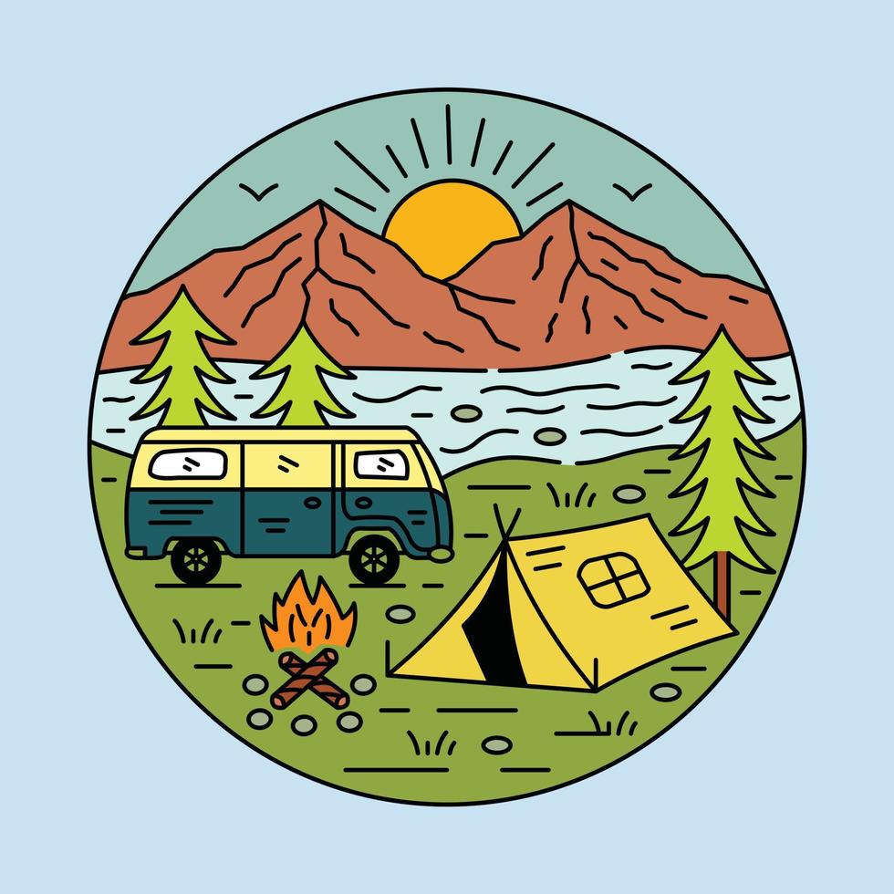 camping och äventyr med skåpbil grafisk illustration vektor konst t-shirt design