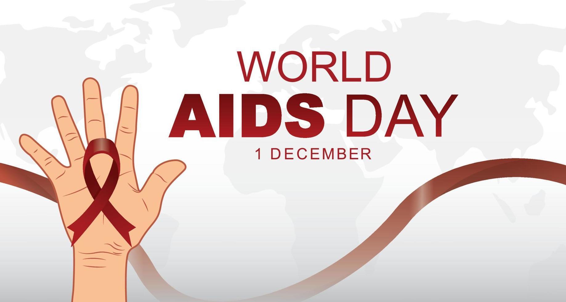 Welt-Aids-Tag-Hintergrund auf weißem Hintergrund und rotem Band zur Hand vektor