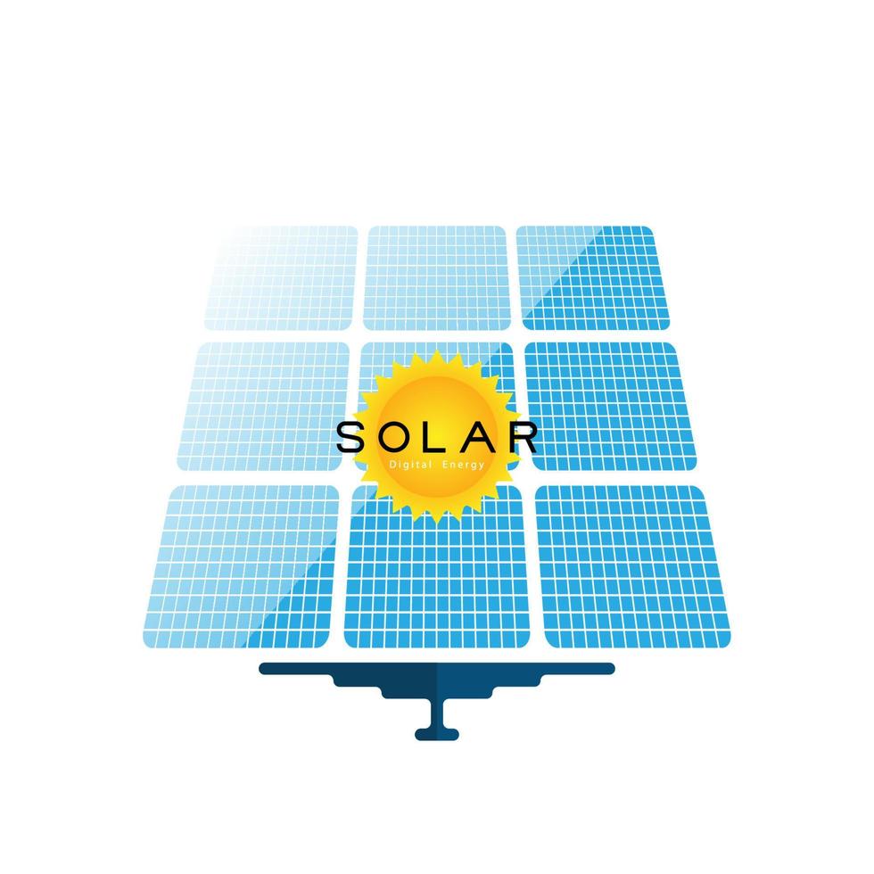 sol- paneler logotyp. sol- energi. Sol med sol- panel på vit bakgrund. eps10 vektor