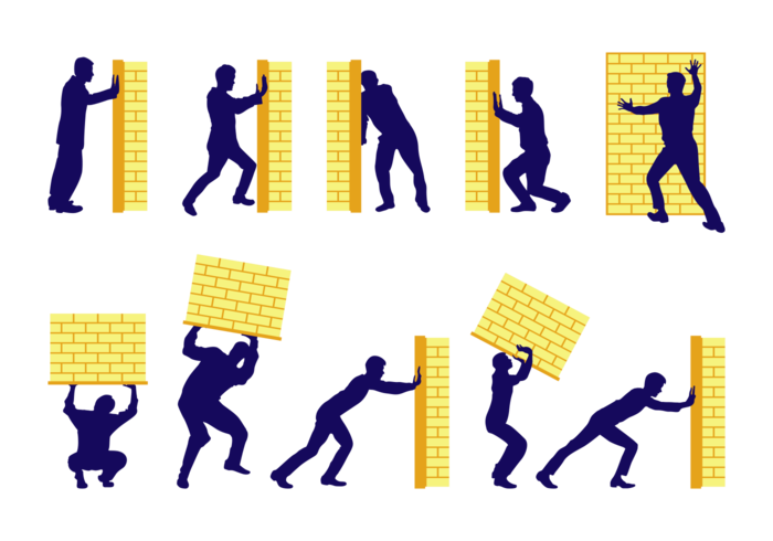 Silhouette Mann Pushing eine Mauer vektor