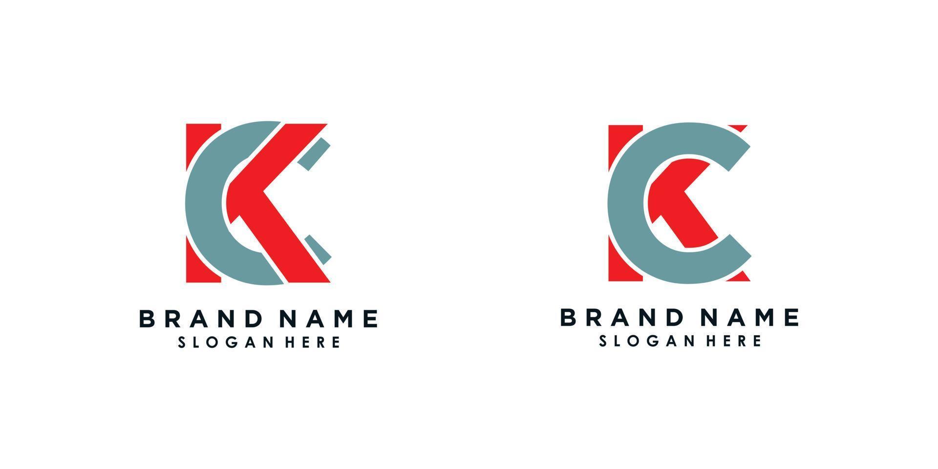 buchstabe k und c logo design vektor mit symbol schild kreativ