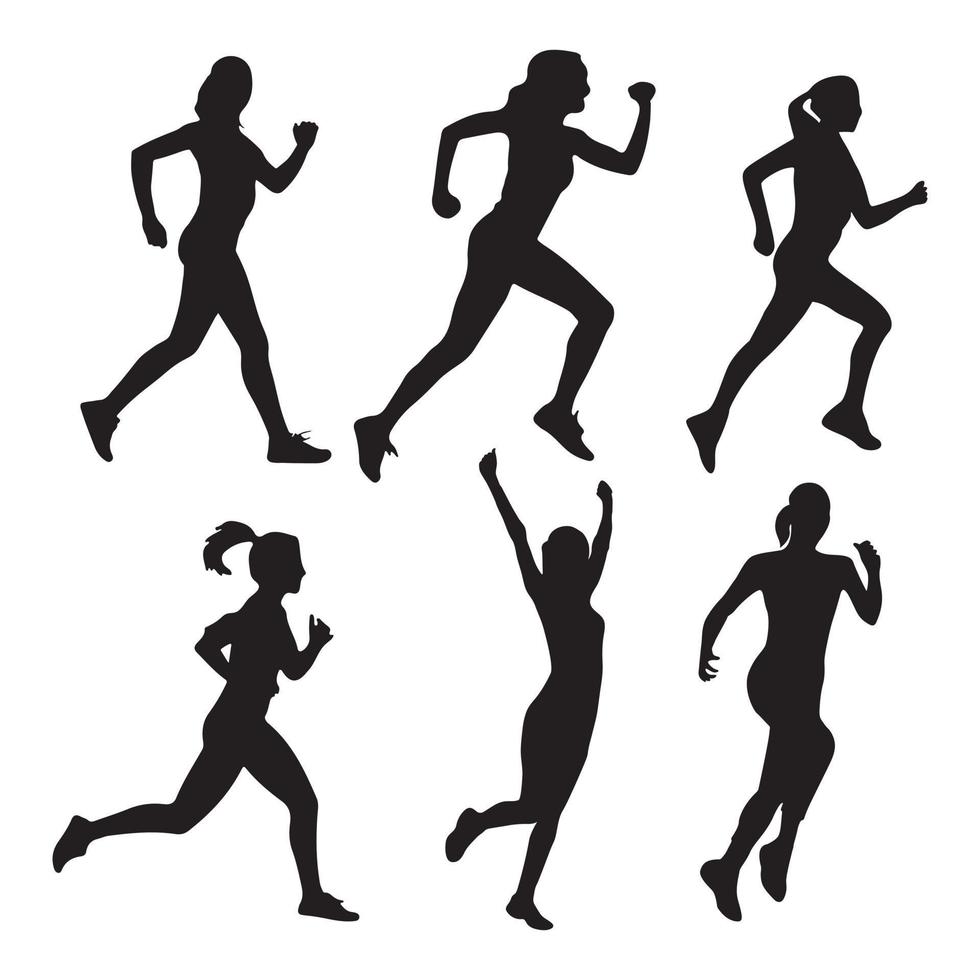 löpning kvinna silhuett uppsättning vektor