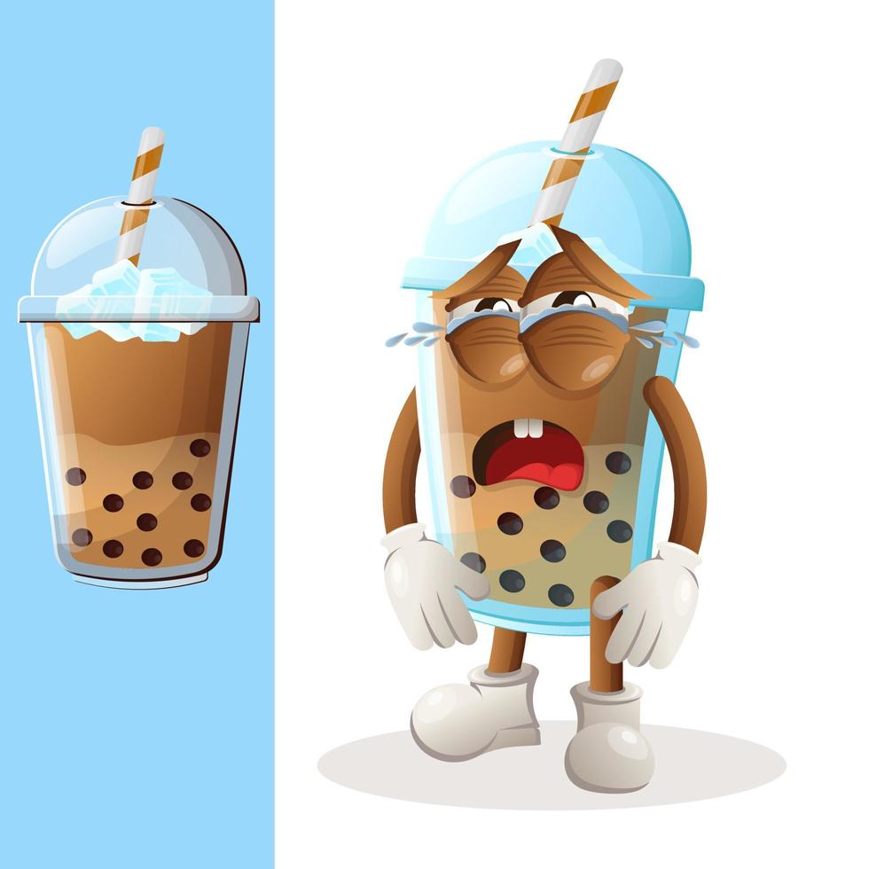 süßes bubble tea maskottchen weint vektor