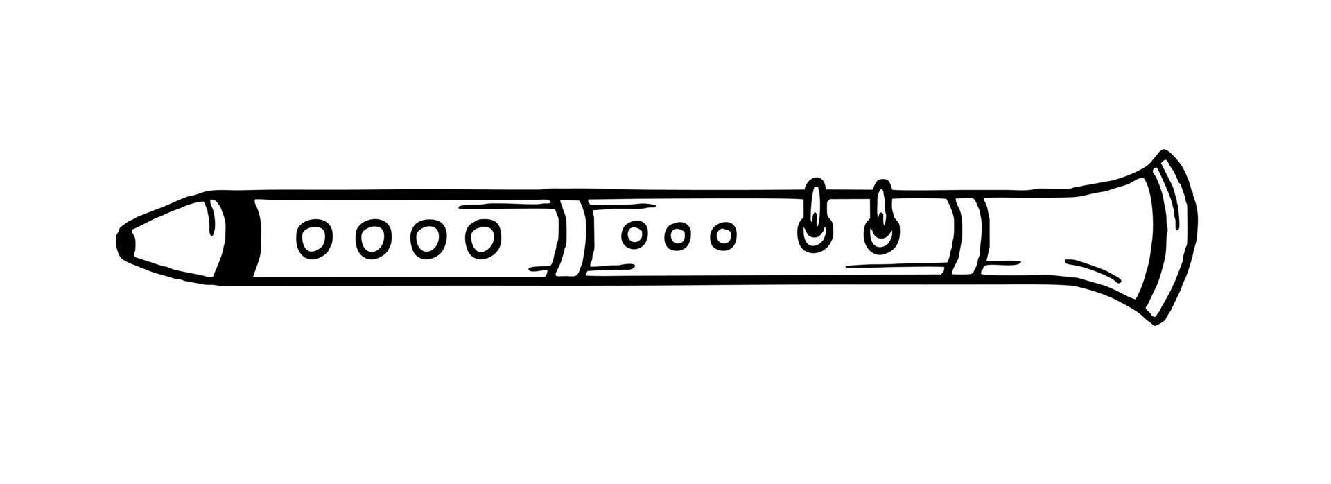 flöjt musikalisk instrument stil hand ritade. vektor svart och vit klotter illustration