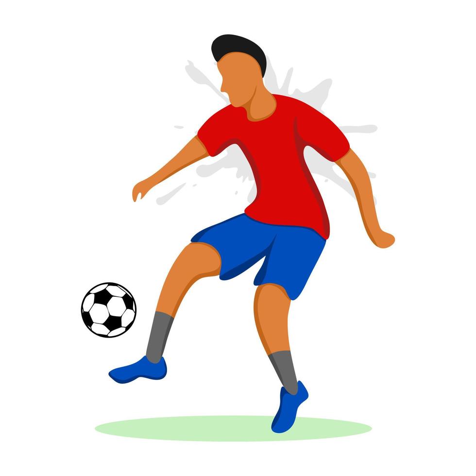 flacher fußballspieler der karikatur tritt einen ball. Vektor-Illustration vektor