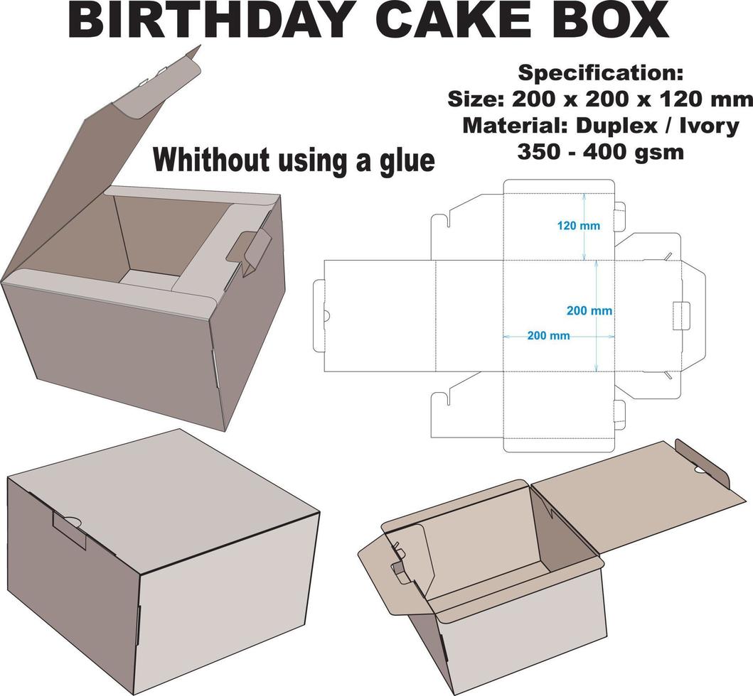 ausgefallene Tortenschachtel zum Geburtstag. Die untere Schachtel ist mit einem Schloss ausgestattet, das einfach zu montieren und beim Entnehmen des Kuchens leicht zu öffnen ist. Alles Gute zum Geburtstag vektor
