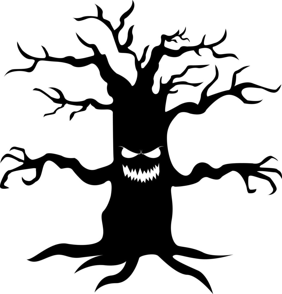 träd med ögon, mun, vapen och rötter. halloween. för din design. vektor