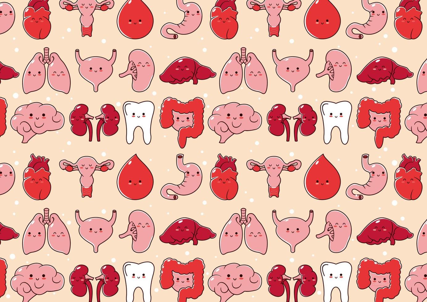 tecknad serie mänsklig inre organ sömlös mönster av kropp anatomi. vektor linje tecknad serie söt karaktär illustration ikon