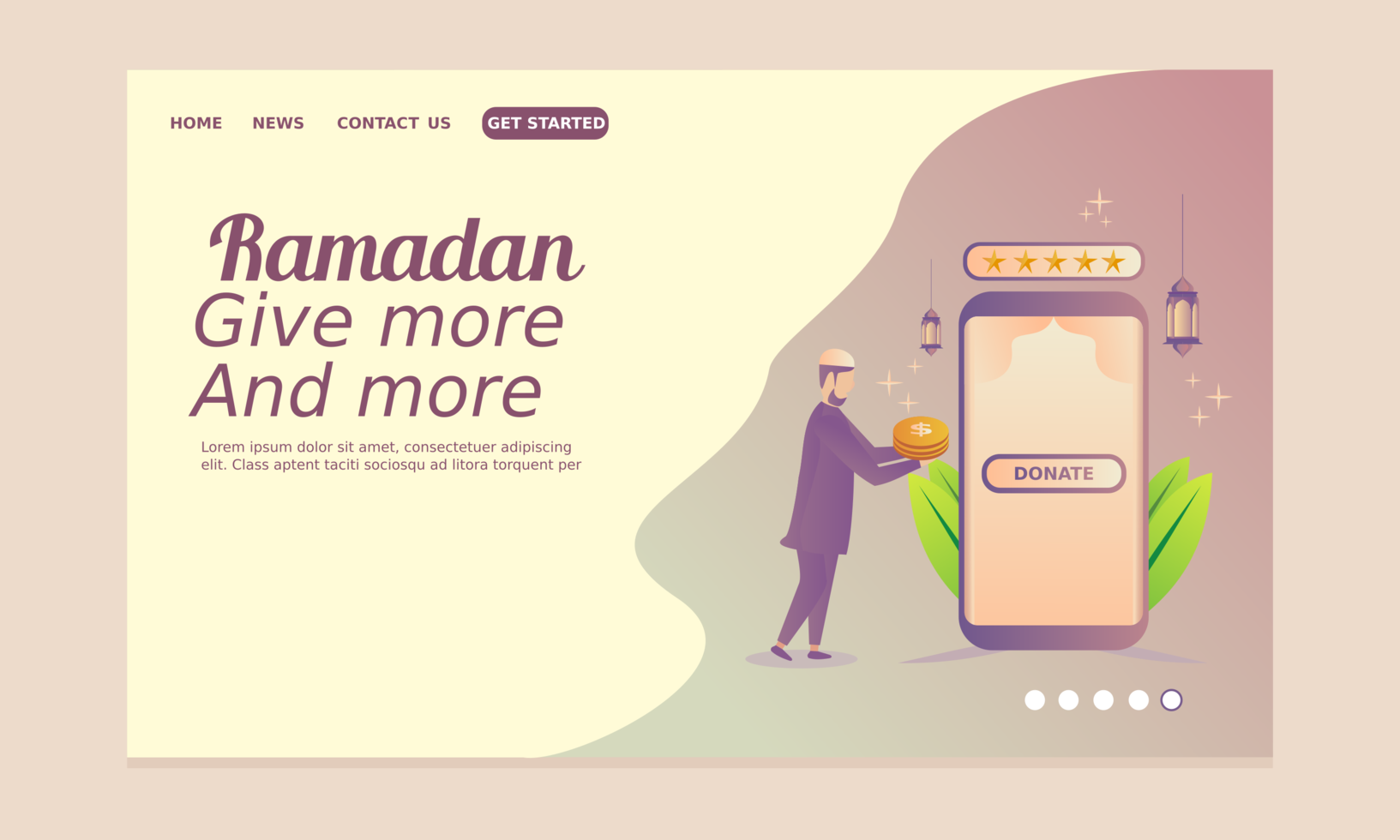 ramadan målsida med mannen som ger välgörenhet online i app vektor