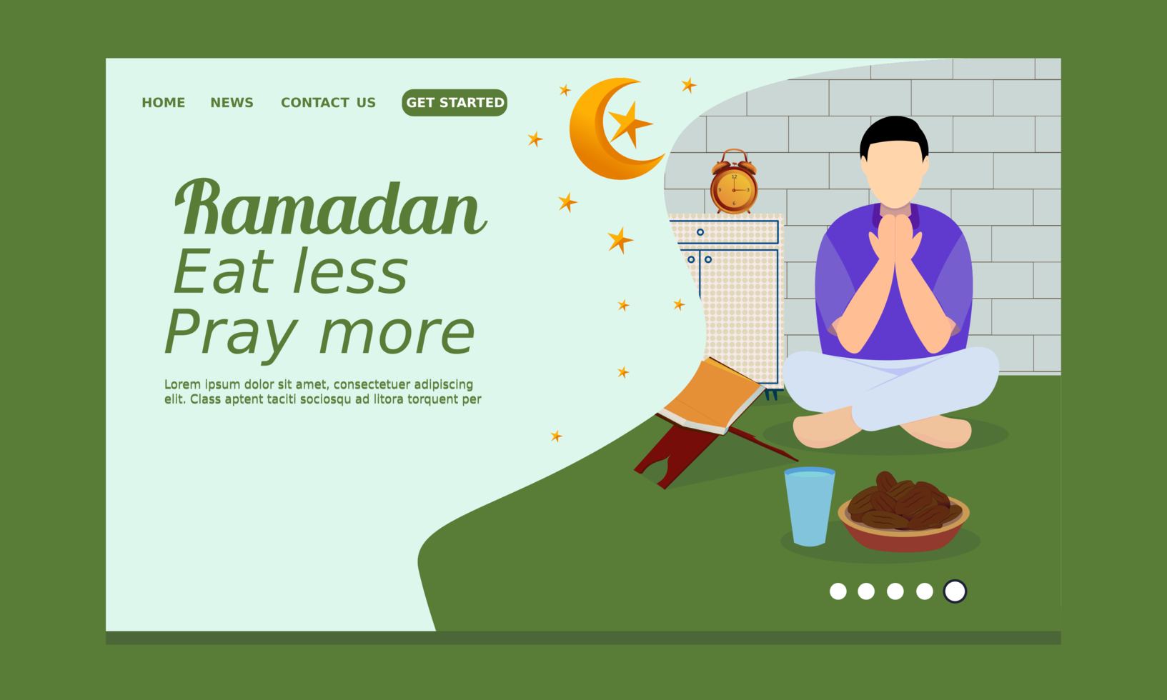 Ramadan Landing Page mit Mann beten vor dem Fasten brechen vektor