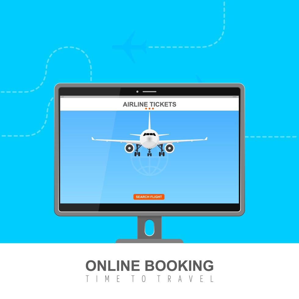 online flygbokning på datorn vektor