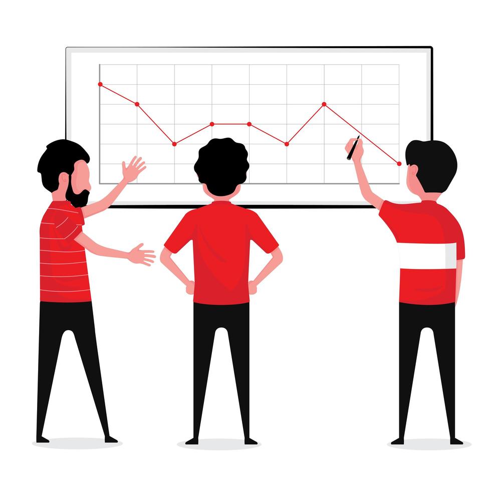 drei Geschäftsleute, die Grafik betrachten vektor