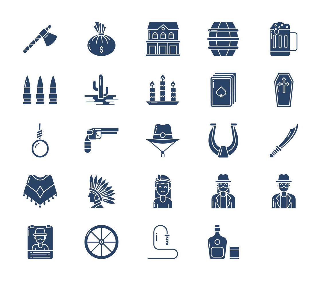 Cowboy und Wildwest-Icon-Set vektor