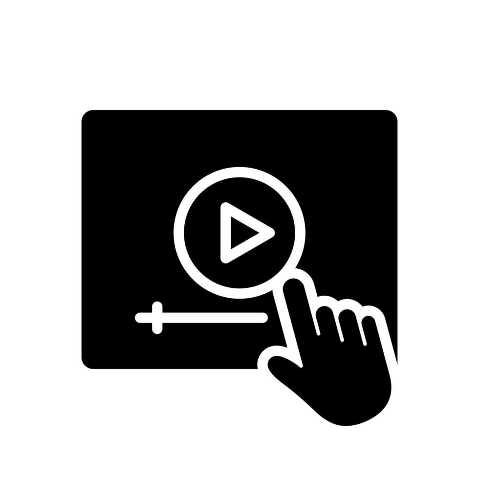 video Handledningar silhuett ikon. video spelare med mus pekare svart ikon. e-learning och uppkopplad utbildning begrepp. avlägsen utbildning och uppkopplad webinar piktogram. vektor isolerat illustration.