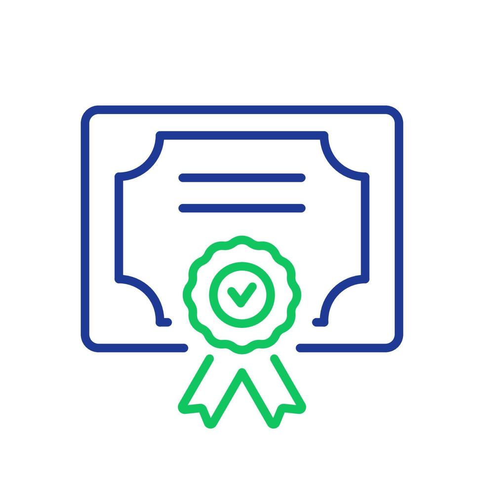 Symbol für die Diplomlinie. Zertifikat mit linearem Symbol für das Lizenzabzeichen. Siegermedaille Umriss Piktogramm. Preis, Stipendium, Diplom. editierbarer Strich. vektor isolierte illustration.