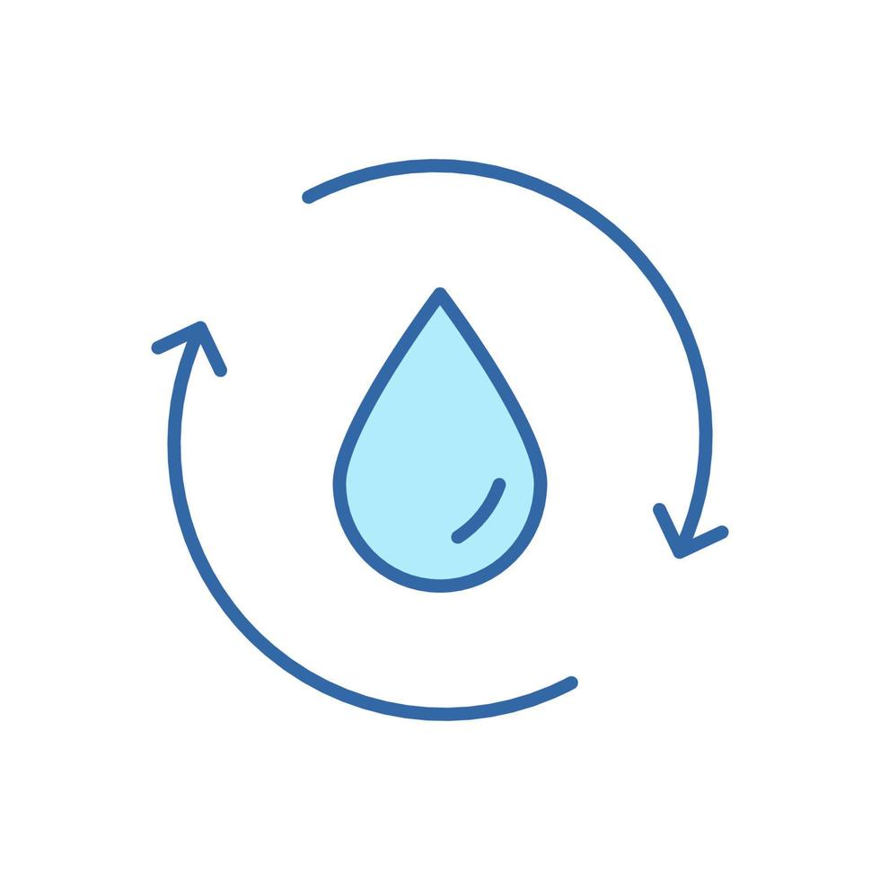 Lineares Symbol für Wasser recyceln oder wiederverwenden. Welt retten. Wassertropfen mit 2 Sync- und kreisförmigen Pfeilen. Recycling-Symbol. Flüssigkeit erneuern. editierbarer Strich. vektor isolierte illustration.