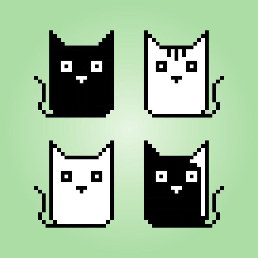 pixel 8-bitars svartvit katt. djur för speltillgångar i vektorillustration. vektor