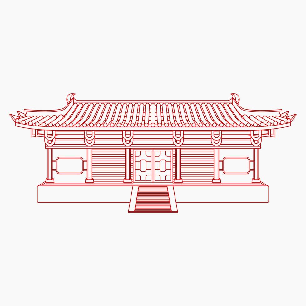 redigerbar traditionell bred kinesisk byggnad vektor illustration i översikt stil för konstverk element av orientalisk historia och kultur relaterad design