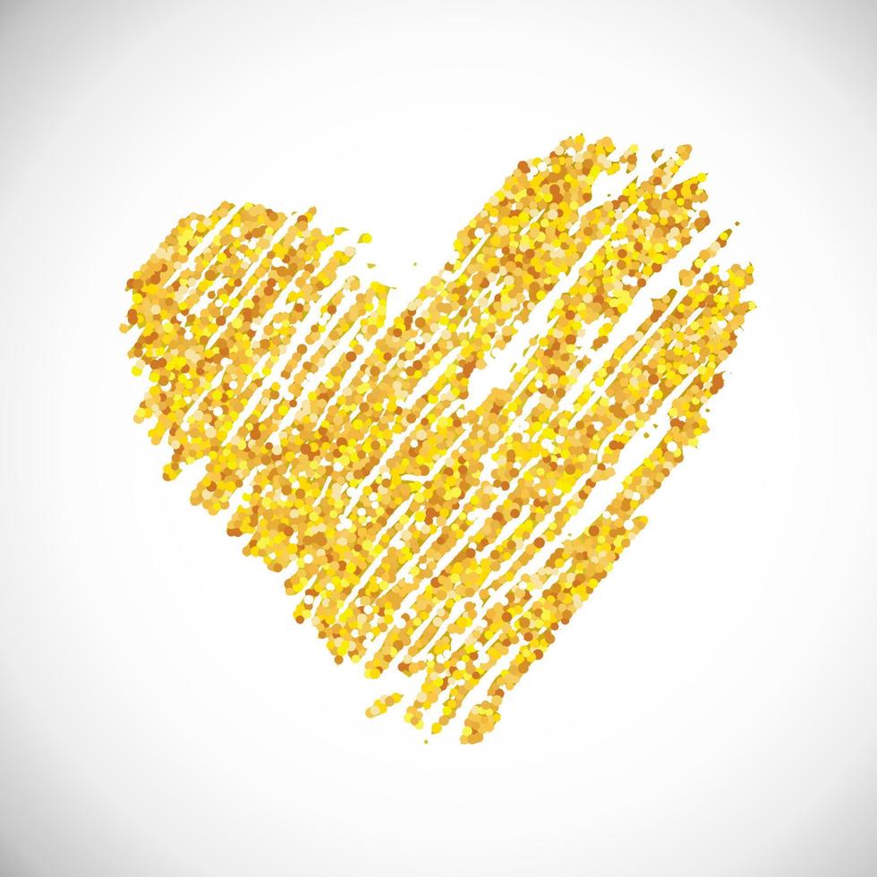 hand dragen gyllene glitter hjärta vektor