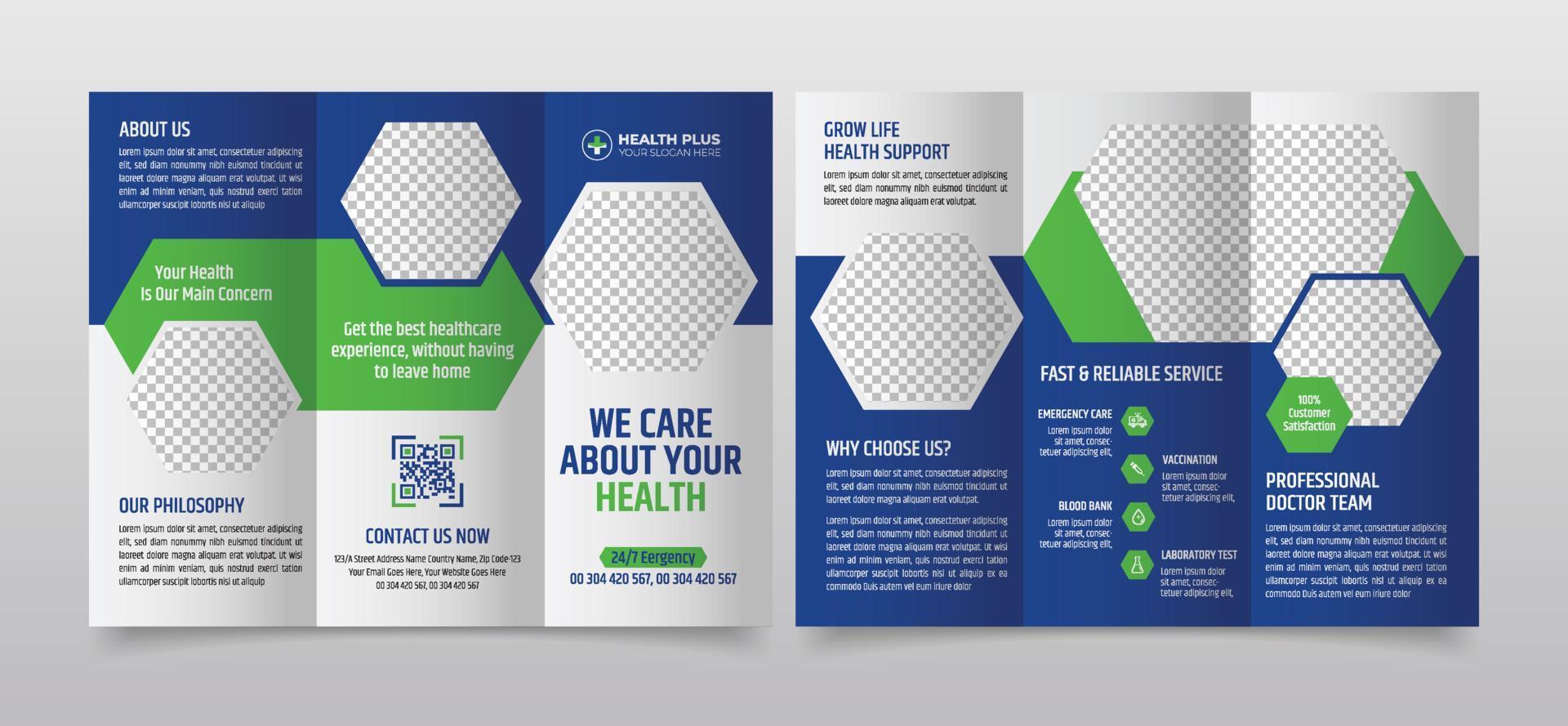 medicinsk sjukvård företag trifold broschyr mall vektor