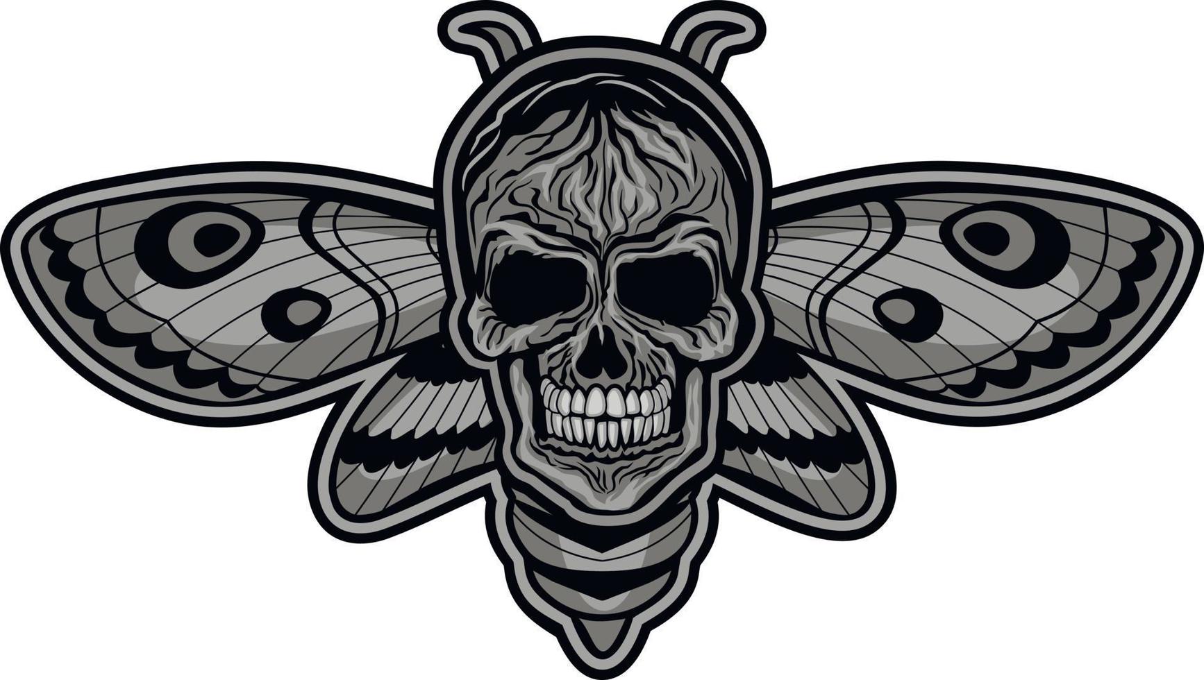 Totenkopf-Hawkmoth mit Totenkopf, Grunge-Vintage-Design-T-Shirts vektor