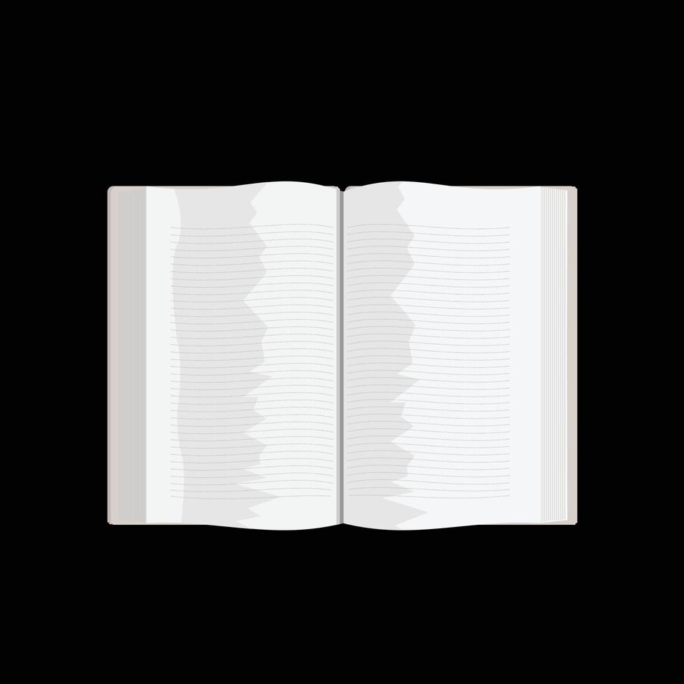 ett öppen bok med många vit sidor och de ord anordnad i rader Nedan varje Övrig vektor