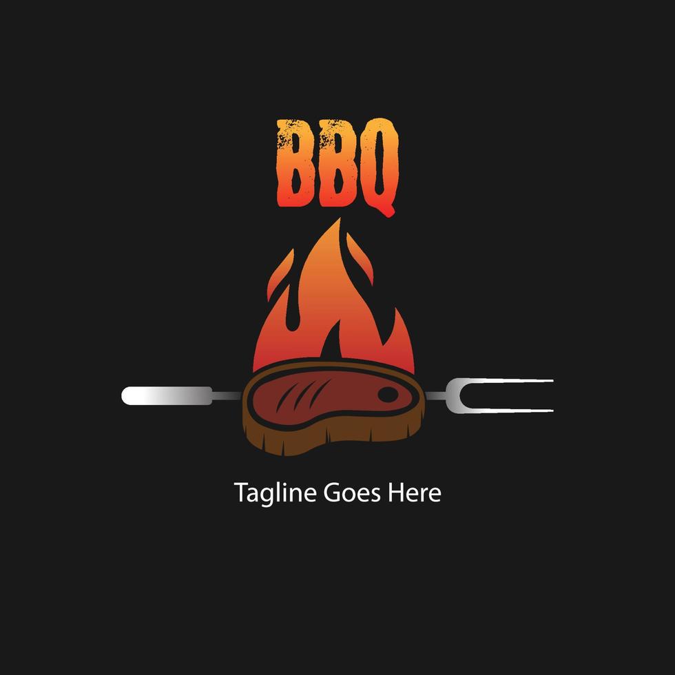 grilllogo mit bbq-logotyp und feuerkonzept in kombination mit spachtel vektor