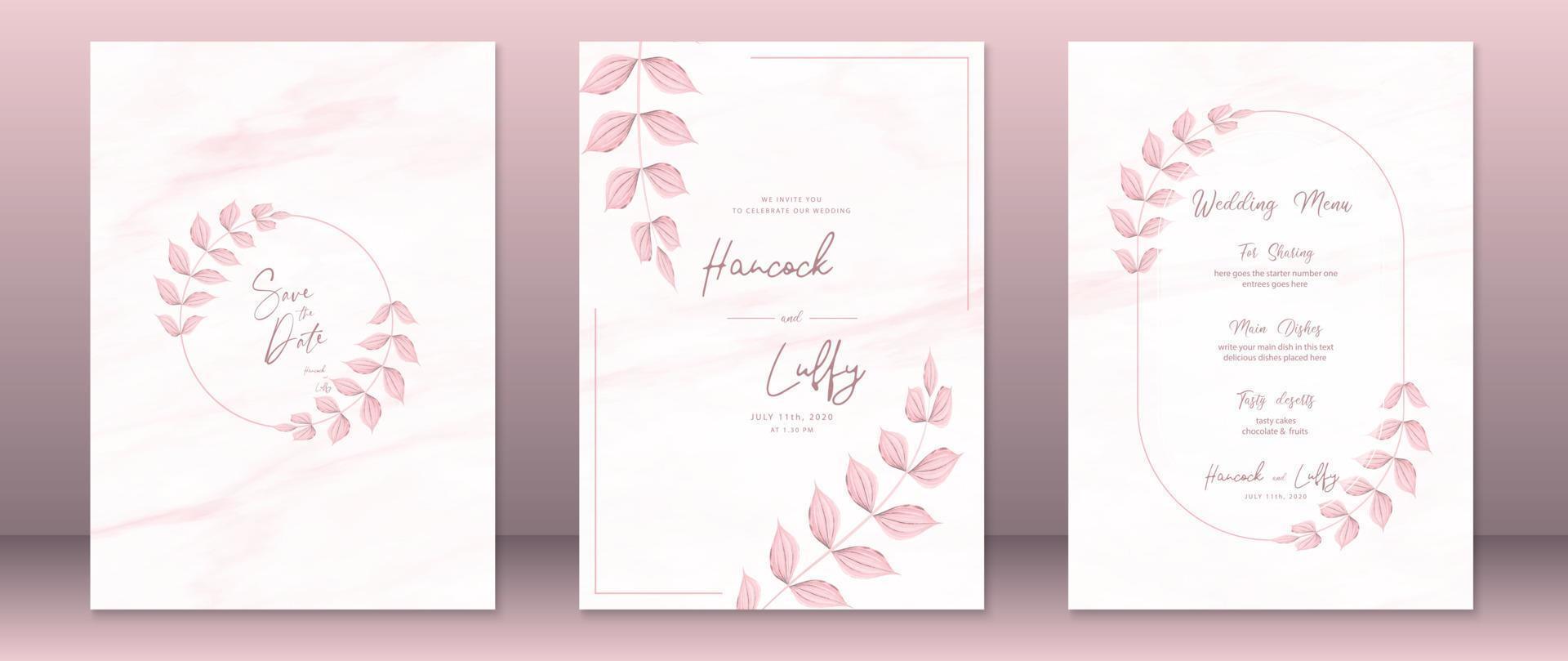Hochzeitseinladungskartenschablone rosa Hintergrunddesign vektor