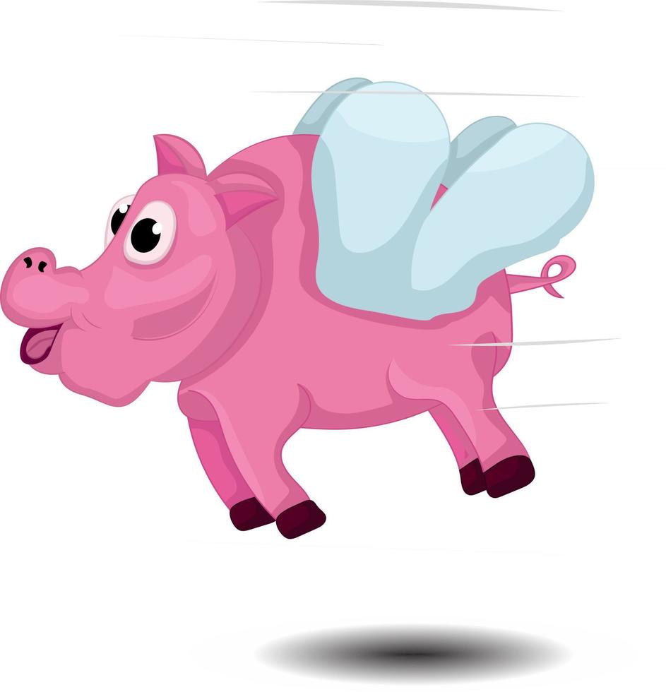 Cartoon-Schwein fliegt und lächelt isoliert weißen Hintergrund vektor