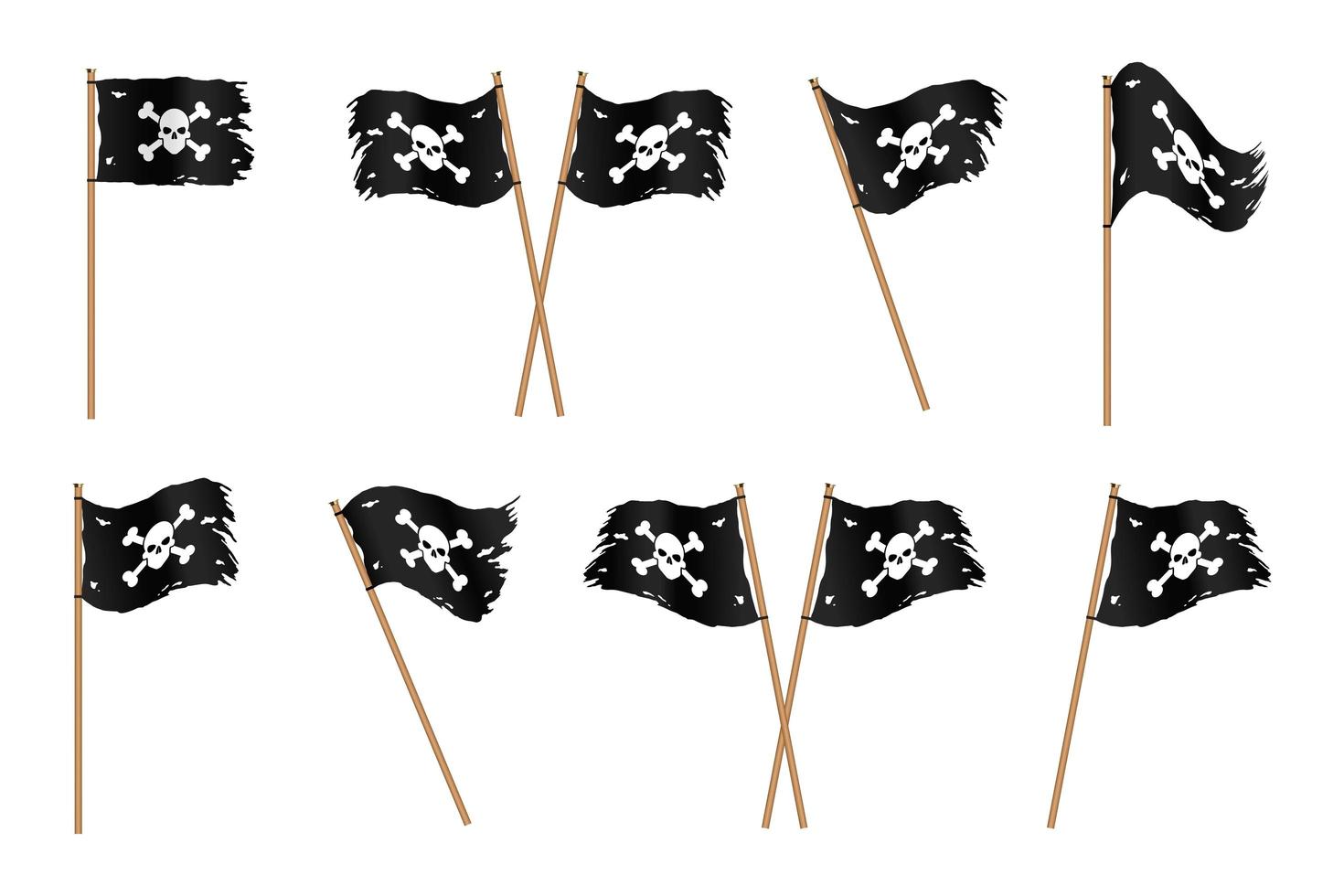 zerlumpte schwarze Piratenflaggen mit Totenkopf vektor