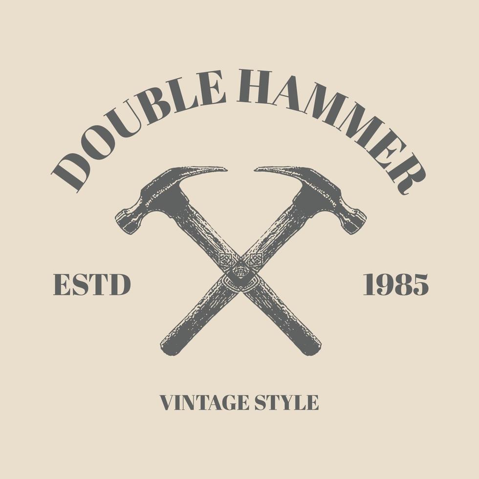 Logo-Hammer handgezeichneter Retro-Vintage-Stil, Logo-Illlustration-Hammer-Design-Vektorvorlage vektor