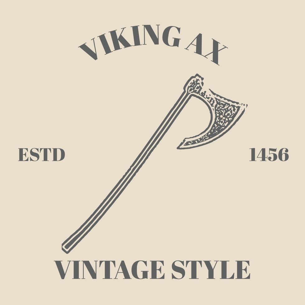 Logo Wikinger Drakkar, Axt, Schwert. Vintage Retro-Vektor-Stil. gravurillustration lokalisiert auf cremefarbenem hintergrund. hand gezeichnetes gestaltungselement für plakat, tätowierungsschablonendesign vektor