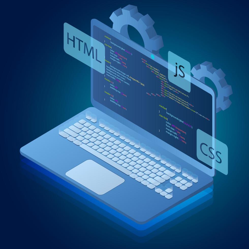 Programmierung und Webdesign.Programmierung in einem abstrakten Stil.Abstraktes Konzept eines grafischen Elements. das moderne design der webschnittstelle.technologisches konzept.isometrische illustration. vektor
